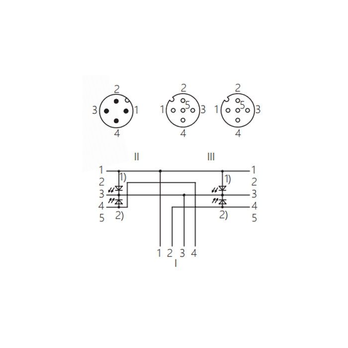 M12 4Pin公头/2M12 3Pin母头90°、带LED灯、Y型预铸防焊渣PUR柔性电缆、橙色护套、64T183-XXX