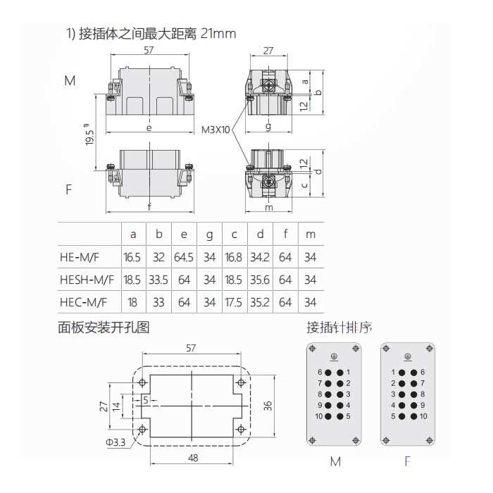 公芯件、快速压接 / 弹片式、适配H10B外壳、HESH-010-M、09330102633