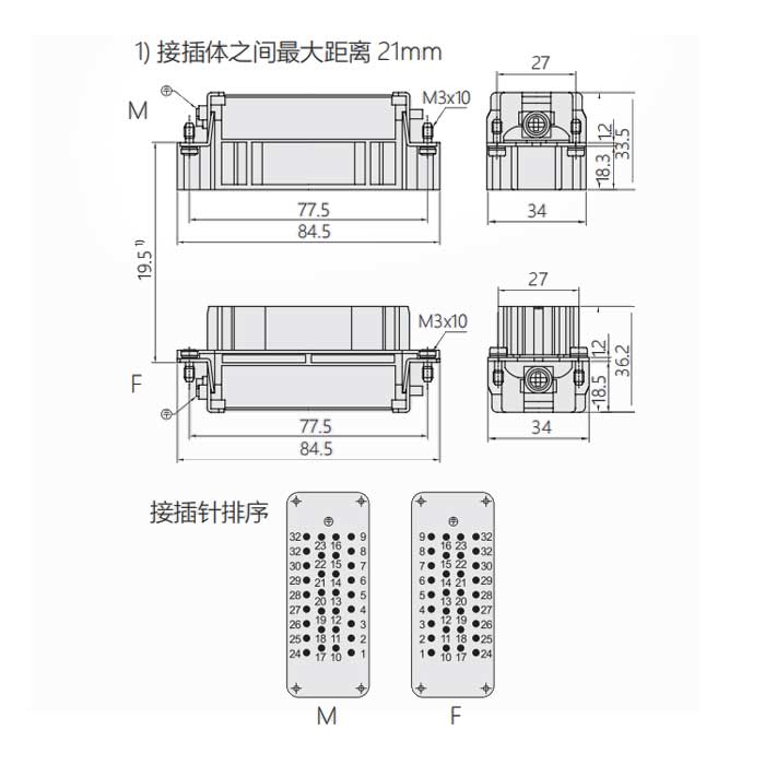 母芯件、冷压接、适配H24B外壳、HEE-046-F、09320463101