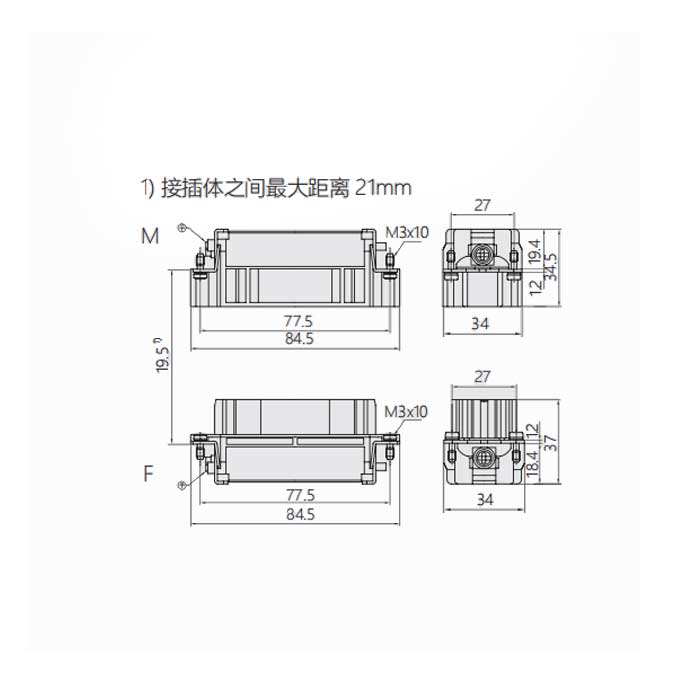 公芯件、冷压接、适配H16B外壳、HEEE-040-M、09320403001