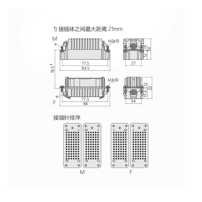 公芯件、冷压接、适配H32B外壳、HDD-072-M(1-72)/HDD-072-MD(73-144)、09160723001/09160723011