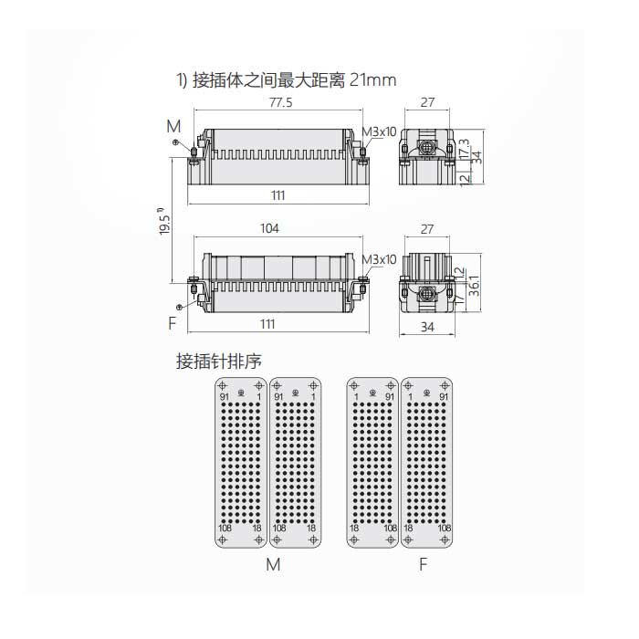 母芯件、冷压接、适配H48B外壳、HDD-108-F(1-108) / HDD-108-FD(109-216)、09161083101/09161083111