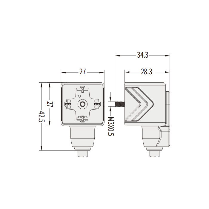 阀门插头类型A，DIN，18mm，4Pin、单端预铸PUR柔性电缆、黑色护套、6VA001-XXX