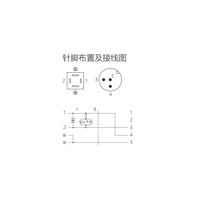 阀门插头类型C，DIN，8mm，4Pin转M12公头直型、双端预铸PUR柔性电缆、黑色护套、6VC021-XXX