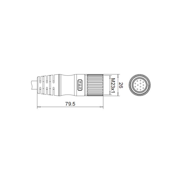 M23 12Pin、Female straight、Single ended precast PUR flexible cable、Black sheath、68BB01-XXX 