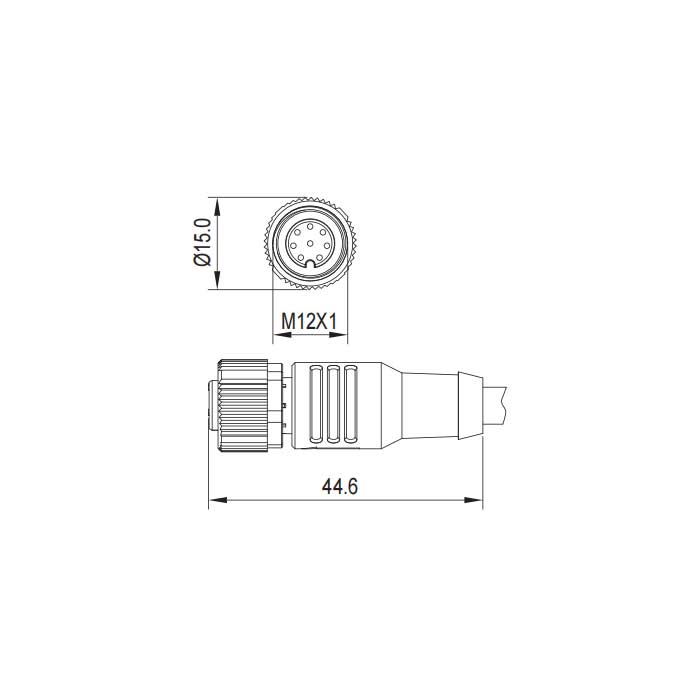 M12 8Pin、母头直型、单端预铸PVC非柔性电缆、灰色护套、64S423-XXX