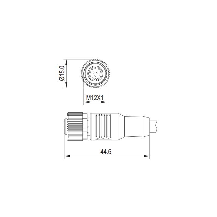 M12 12Pin、母头直型、单端预铸PVC非柔性电缆、灰色护套、64S473-XXX