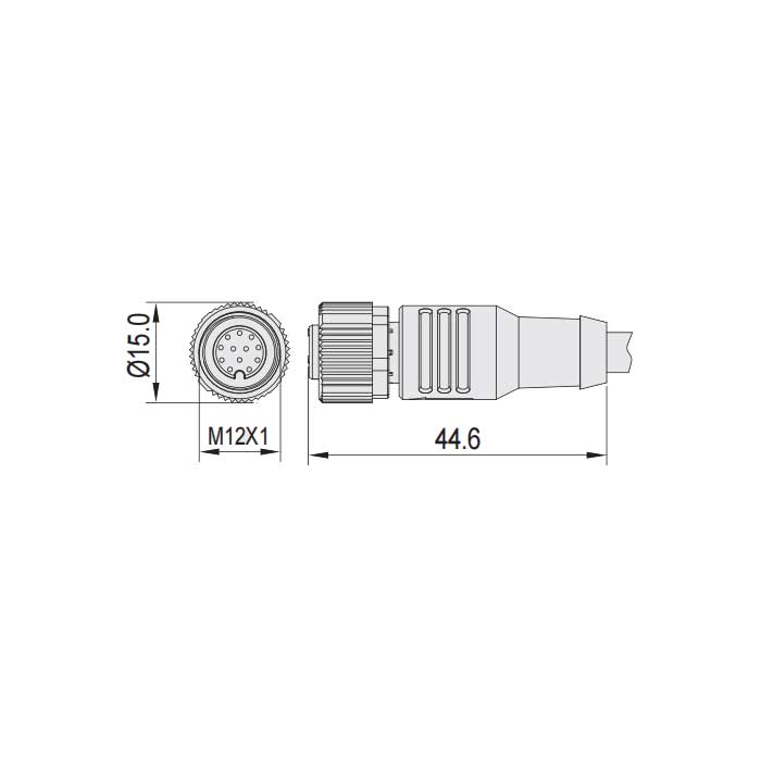 M12 12Pin、母头直型、单端预铸PUR柔性电缆、带屏蔽、黑色护套、64S383-XXX