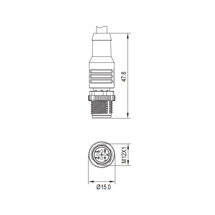 M12 3Pin、公头直型、单端预铸PUR柔性电缆、黑色护套、64S001-XXX