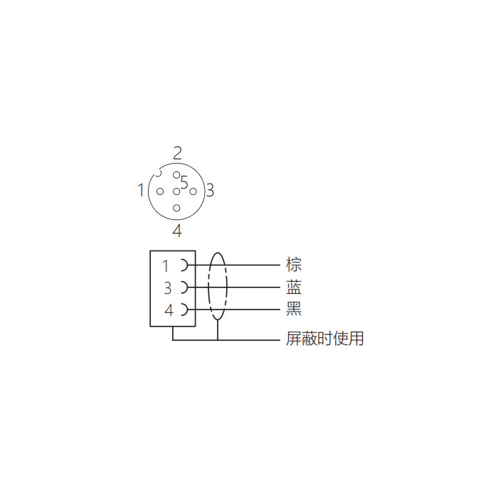 M12 3Pin、母头90°、单端预铸PUR柔性电缆、带屏蔽、黑色护套、64S045-XXX