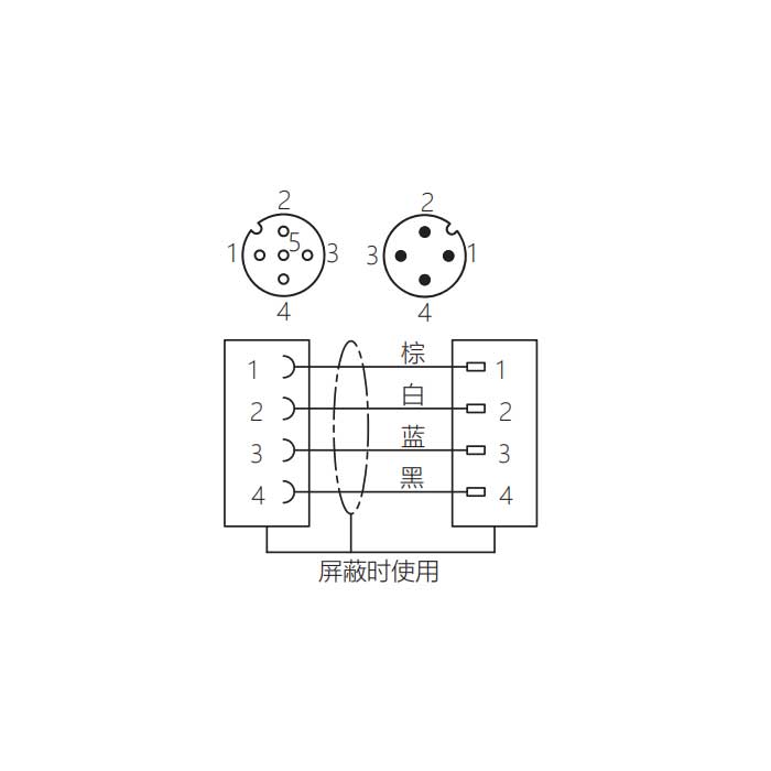 M12 4Pin、母头90°转公头直型、双端预铸PVC非柔性电缆、带屏蔽、灰色护套、64D227-XXX