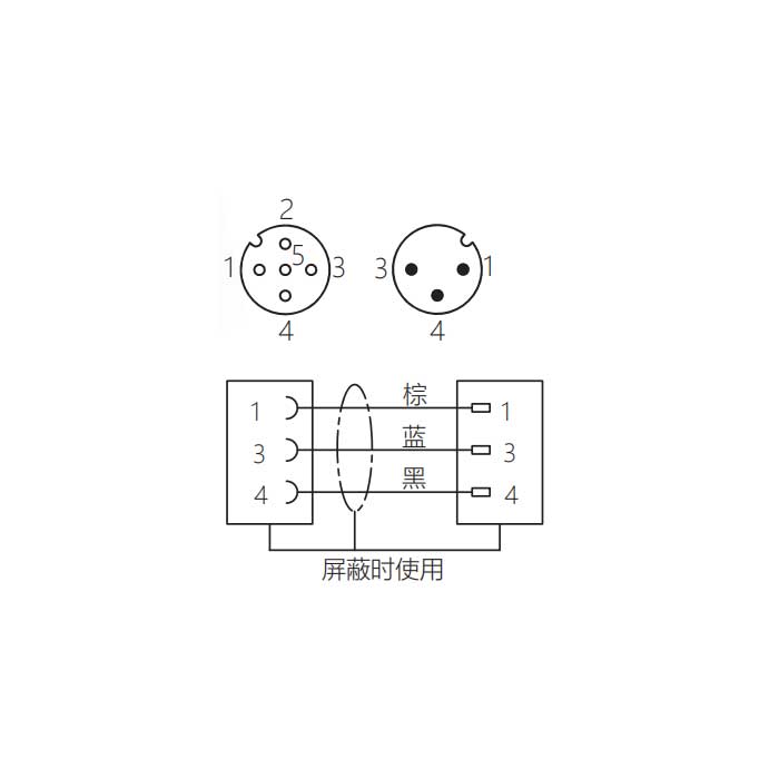 M12 3Pin、母头90°转公头直型、双端预铸PVC非柔性电缆、灰色护套、64D143-XXX