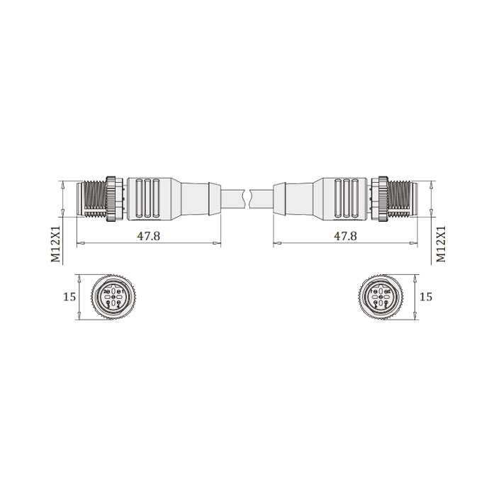 M12 5Pin 公头直型转公头直型、B-coded、双端预铸PUR柔性电缆、紫色护套、0C4045-XXX