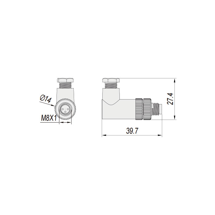 M8 3 Pin、male 90°、Screw connection、63F043