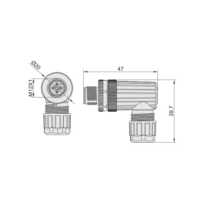 M12 5Pin、公头90°、螺钉连接、64F341 