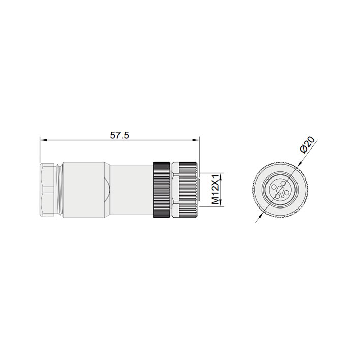 M12 4Pin, T-coded, female straight, screw connection, 64TS01