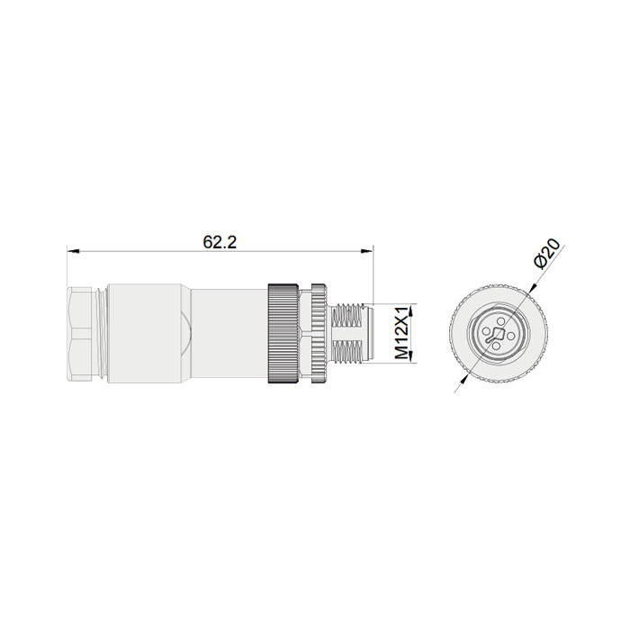 M12 4Pin, T-coded, male straight, screw connection, 64TS21