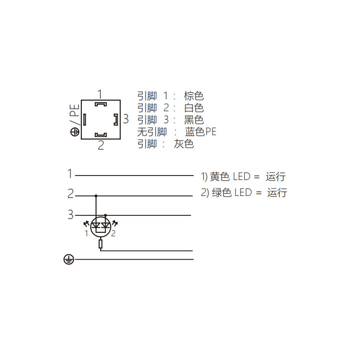 压力开关插头、4Pin、单端预铸PVC非柔性电缆、灰色护套、6VA121-XXX 