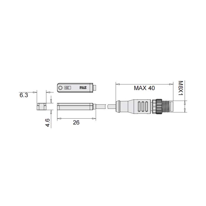  二线制、PLC模组NPN、可在AirTAC T型槽固定, 带M8插头的电缆(3针)、6AE025-XXX