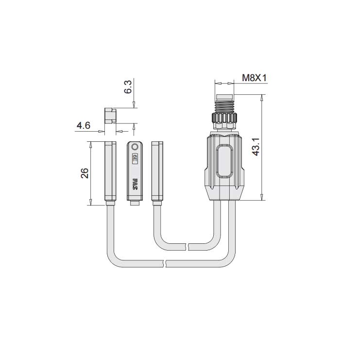 NPN常开、Y-Twin®、可在 AirTAC T型槽固定， 带M8公头直型 (4针)、6AE061-XXX