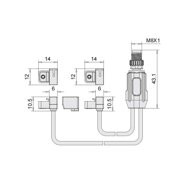 PNP常开、Y-Twin®、可在 AirTAC J型槽固定， 带M8公头直型 (4针)、6AJ041-XXX