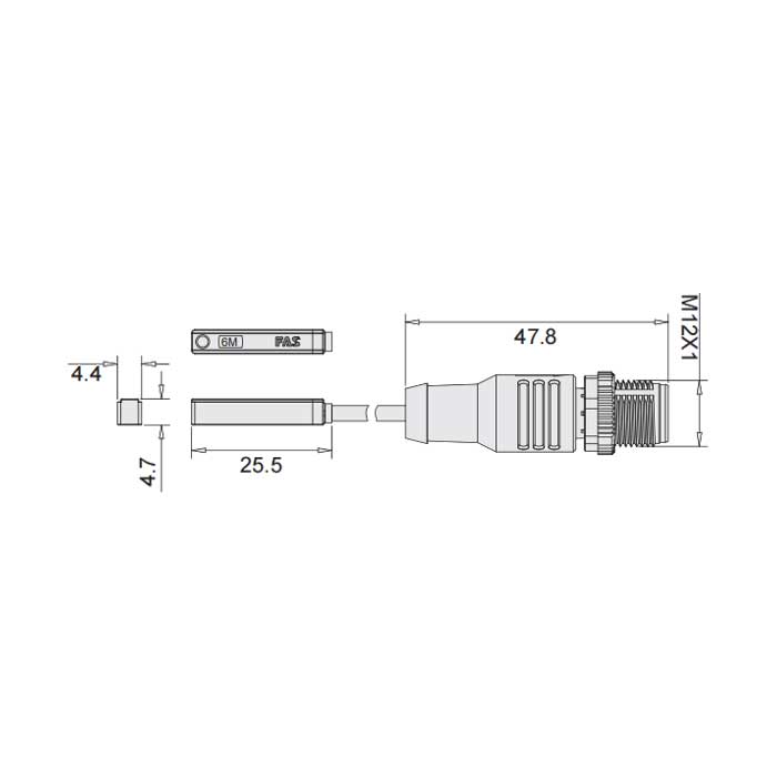 二线制、 PLC模组NPN、可在AirTAC T型槽固定,带M12插头的电缆(3针)、6AT105-XXX