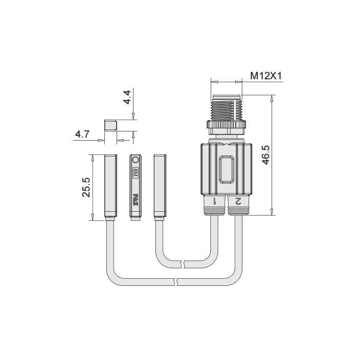 二线制、 PLC模组NPN、Y-Twin®、可在AirTAC T型槽固定,带M12插头的电缆(4针)、6AT145-XXX