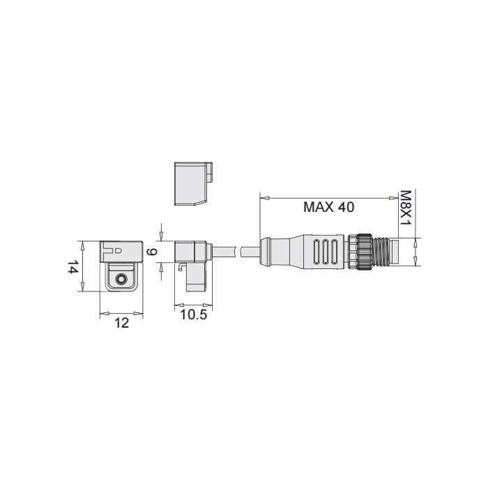 PNP常开、可在 AirTAC J型槽固定， 带M8公头直型 (3针)、6AJ001-XXX