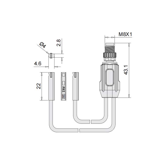 NPN常开、Y-Twin®、可在SMC C型槽固定， 带M8公头直型 (4针)、4SC061-XXX