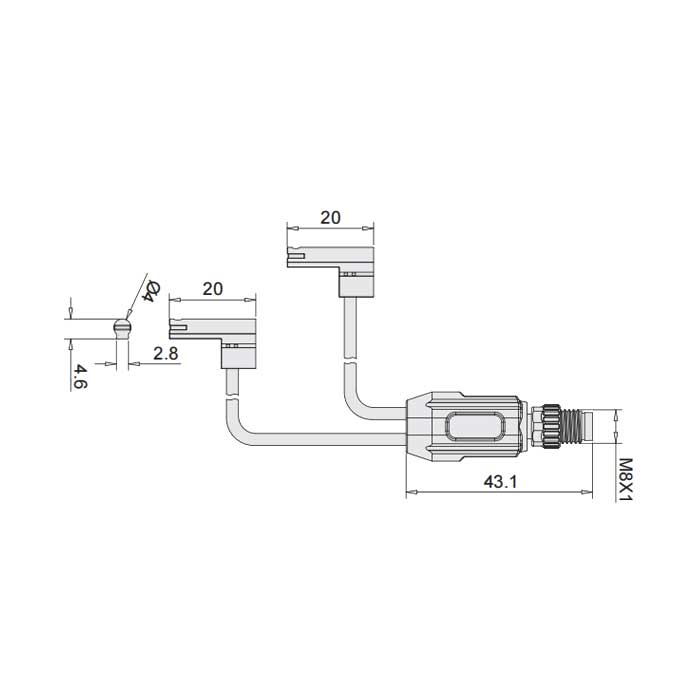 NPN常开、Y-Twin®、可在SMC C型槽固定， 带M8公头直型 (4针)、4SC261-XXX