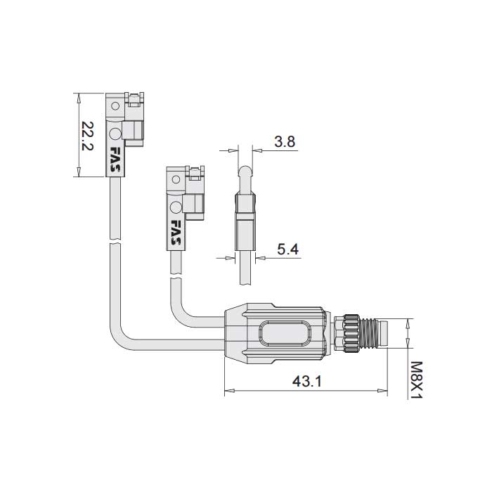 PNP常开、Y-Twin®、可在SMC C型槽固定,带M8插头的电缆(4针)、4SC441-XXX  