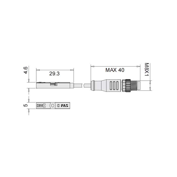 PNP常开、可在Festo&SMC T型槽固定,带M8插头的电缆(3针)、4FT001-XXX