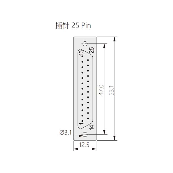 D-SUB 25 Pin 连接器、公头、螺钉压接、屏蔽、45°出线、FMK3G-225-MP、955251