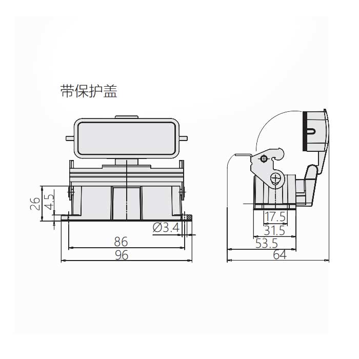 下壳 开孔安装 (带盖)、H16A-AD、09200160321