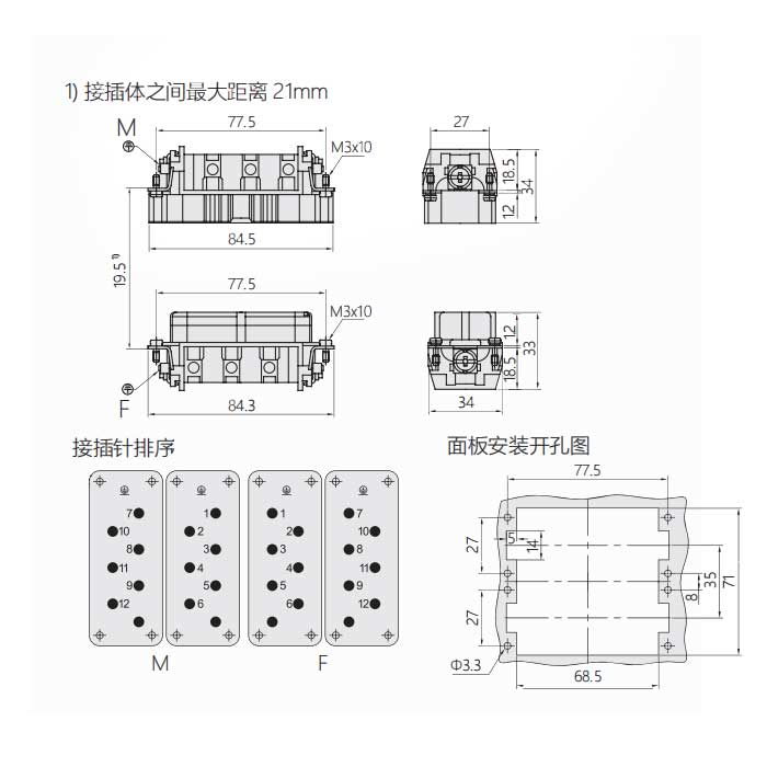 母芯件、螺钉压接、适配H32B外壳、HSB-006-F(1-6/FD(7-12)、09310062701 / 09310062711