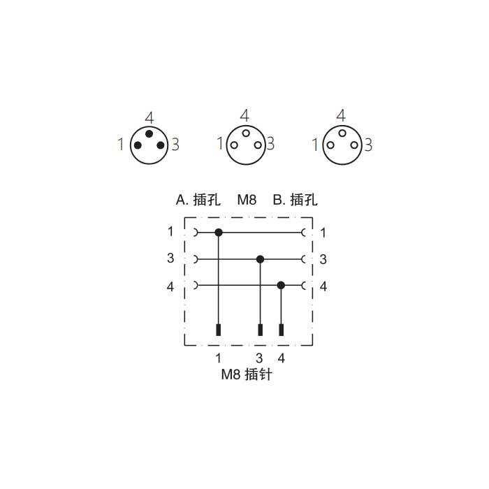 M8 3Pin 公头 转 2xM8 3Pin 母头、Y型连接器、633321